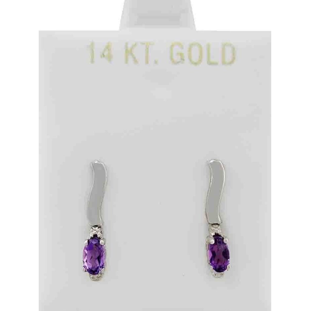 Genuine Amethyst Dangling Earrings 14k White Gold